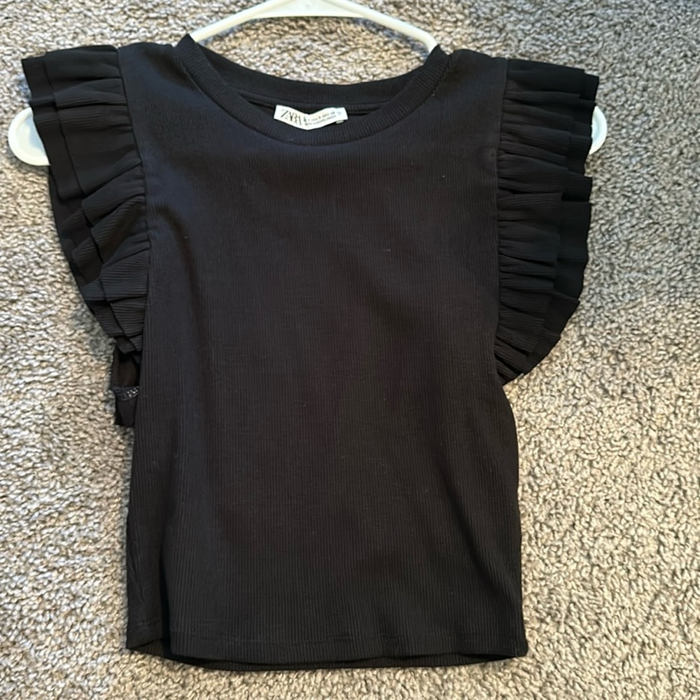 ZARA Black Ruffle Sleeve Tank